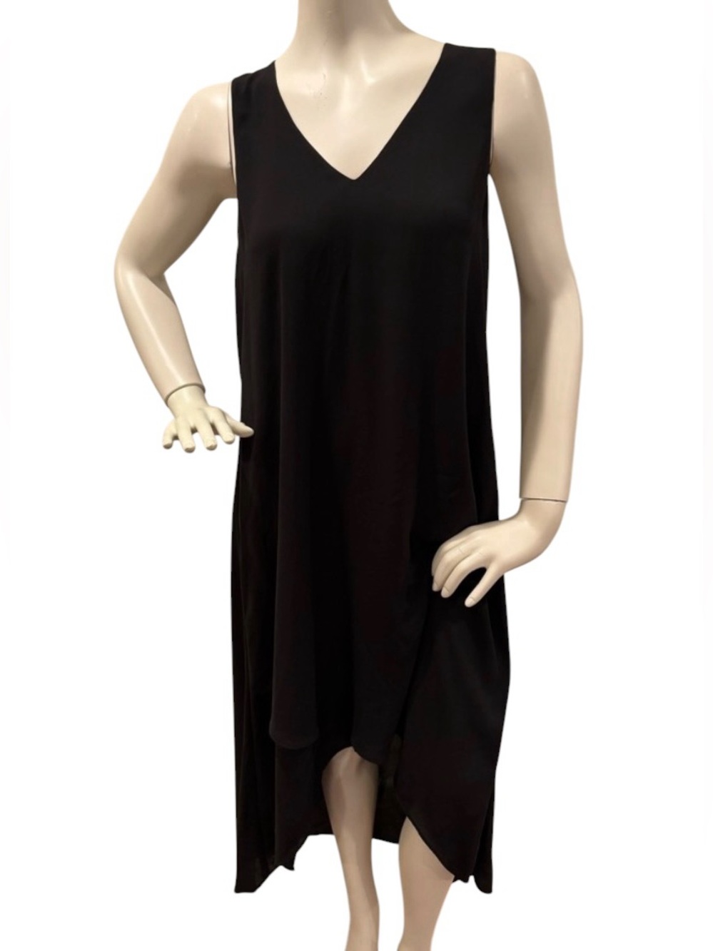 Karen Kane Crossover Black Flowy Asymmetrical Flowy Maxi Sleeveless Dress, L